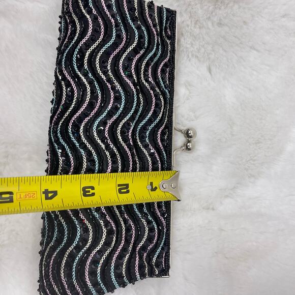 Black & Silver Beaded Evening Bag Sequin Beads Clutch - Picture 5 of 6